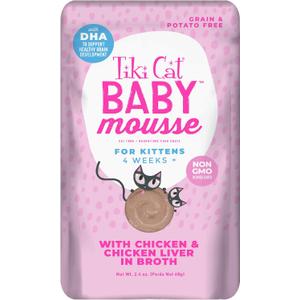 Tiki Cat Baby, Chicken and Chicken Liver, Grain-Free and Nutrient Rich, Wet Cat Food for Kittens 4 Weeks+, 2.4 oz. Pouch (12 Count), BBD: 08/08/27