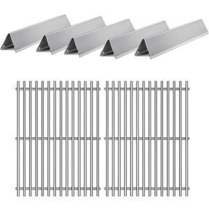 2PACK 7638 Grill Cooking Grates with 5PACK 7636 Flavorizer Bars for Weber Spirit 300 and GS4 Spirit II 300 Series E310 E320 E330 S310 S320 S330 Grill Part 69797 68843,Stainless Steel