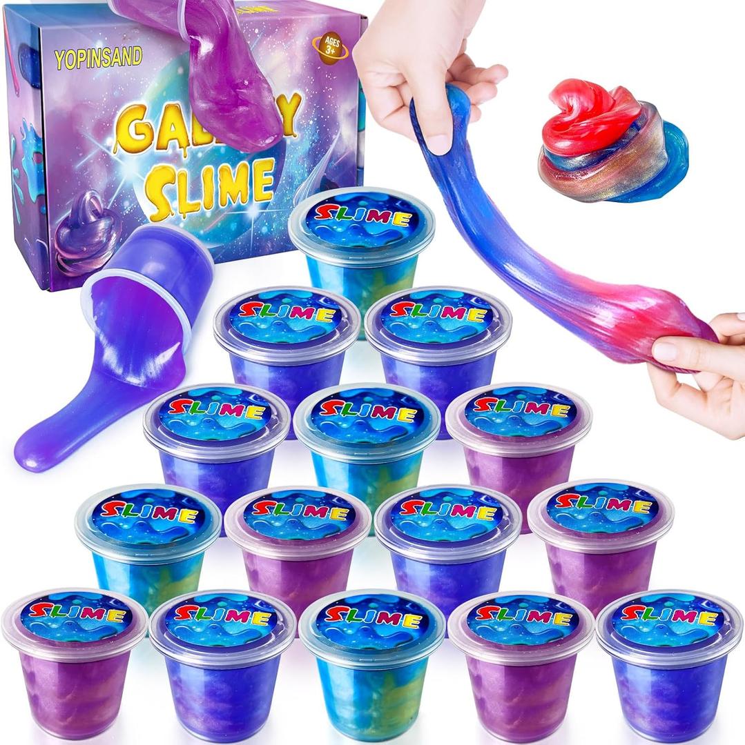 15 Pack Galaxy Slime Kit, Slime Party Favors for Kids, Stretchy & Non-Sticky Slime Pack, Slime Toy for Boys Girls 5-12