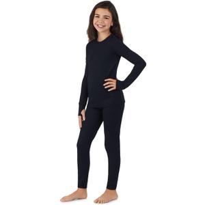 Cuddl Duds Girls Heavyweight Cold Weather Fleece Lined Thermal Set  Long Sleeve Shirt & Leggings  Long Johns for Kids (Medium, Black)