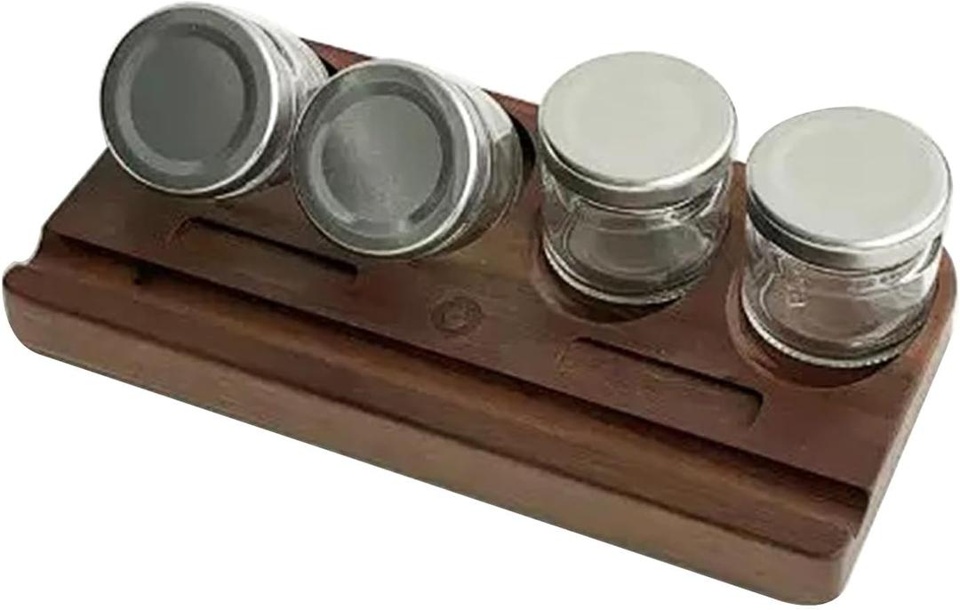 Wooden Tilting Calligraphy Pen Holder with Empty Glass Ink Bottle Container, Calligraphy Oblique Nib Holder Stand Base Set Desktop Tabel Decoration