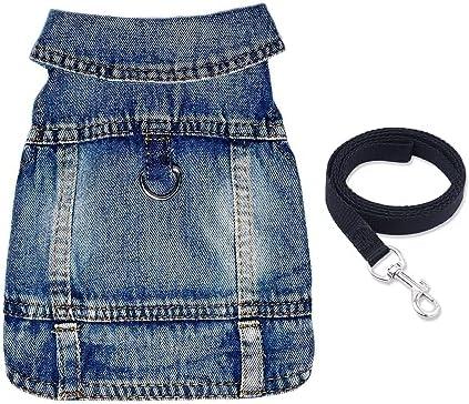 JcDuDoi Dog Jean Jacket Pet Blue Denim Coat for Puppy Small Dogs Fashion Classic Overalls Girl Male Boy Cat Costumes Vintage Washed Vest Clothes Outfit Shirts (Blue, X-Small)