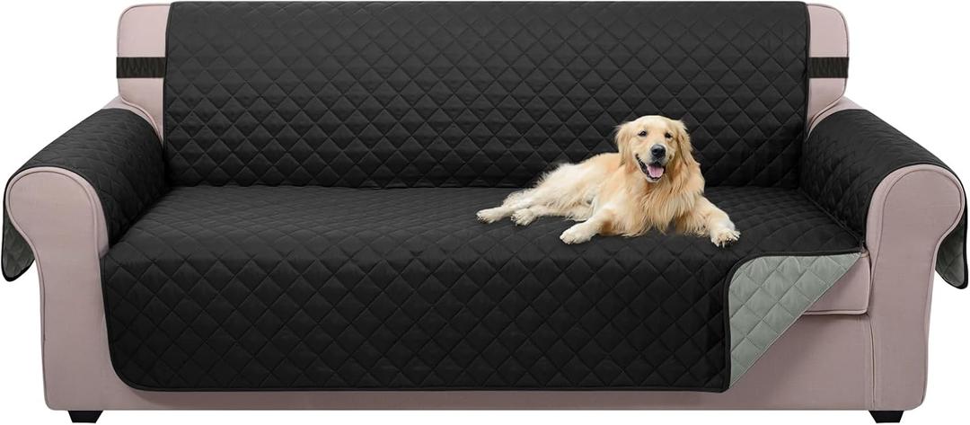 U-NICE HOME Reversible Sofa Cover Couch Cover for Dogs with Elastic Straps Water Resistant Furniture Protector for Pets Couch Cover for 3 Cushion Couch (Sofa, Black/Grey)