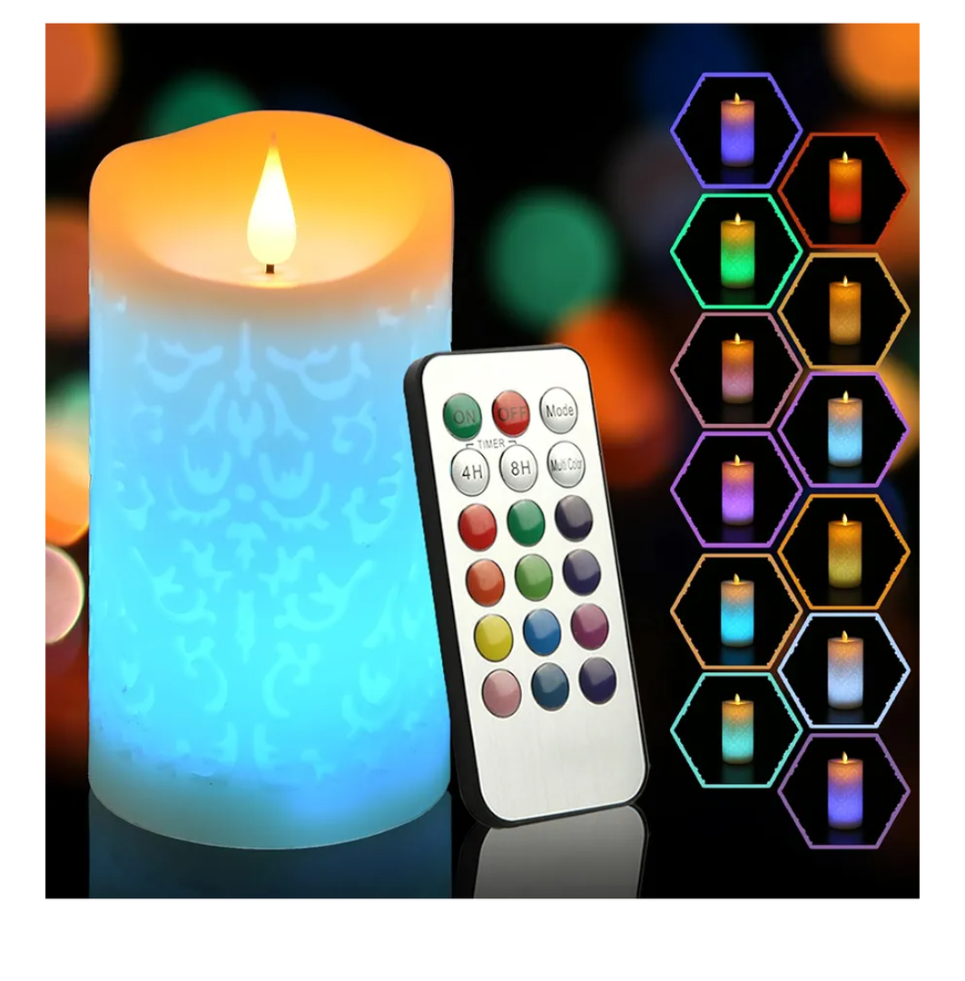 NICEME 6" LED Multi Colored Flameless Candle with Remote Control Timer Realistic Wax Color Changing Candle Battery Operated Candle with Flickering Flame