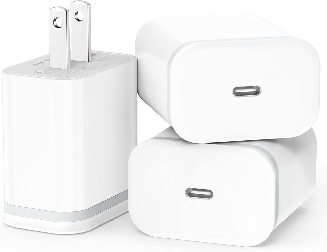 USB C Charger Block 3-Pack 20W Type-C Fast Charging Phone Wall Plug Portable Power Adapter USBC Brick USB-C Box for iPhone 16 15 14 13 12 11 Pro Max Plus XS X XR SE 8 7 6 6S, Pad