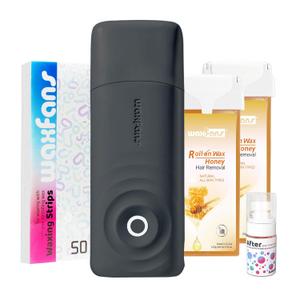 Roll on Wax Kit,Waxing Kit for Women & Men, At-Home Waxing Kit for Body, Face, Legs, Arms, 2 Wax Cartridges & 50 Waxing Strips Included. (Black)