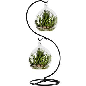 13 Inch Unique Ornament Display Stand, Black Metal Ornament Hanger Stand, S-type Two Hooks for Hanging Glass Globe(5inch), Christmas Ornament, Air Plant Terrarium, Witch Ball, Home Wedding Decoration (1, 13.8x5"Black)