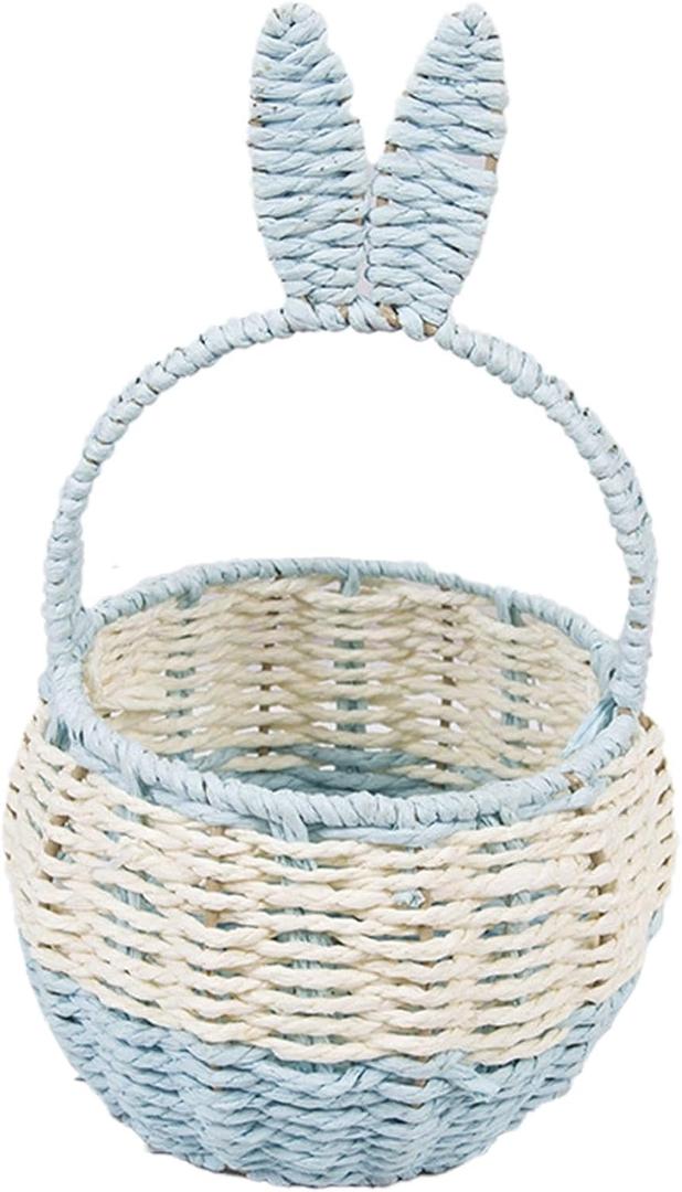 Woven Basket Hand Basket,Easter Decor,Camping Handwoven Storage Basket with Handle Easter Basket for Baby Shower Party Favors, White(Style F)