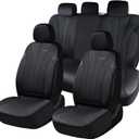 Coverado Car Seat Covers Full Set, Automotive Front and Rear Seat Covers, Leather Car Seat Covers Full Set 5 Seats, Airbag-Compatible, Spill-Proof Design, Black Seat Covers for SUV Sedan Truck