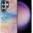 CARLOCA Compatible with Samsung Galaxy S25 Ultra Full Body Matte Case for Girl Boy Hard Shell Shockproof for Samsung Galaxy S25 Ultra Fashion Pattern Dreamy Glittery Rainbow Clouds Swirls