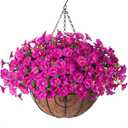 Artificial Fake Hanging Flowers Plants Baskets for Outdoor Spring Summer Decoration, Faux Silk Morning Glory in Planter UV Resistant Realistic for Home Outside Porch Patio Balcony Garden Yard