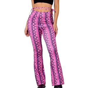 WDIRARA Women's Elastic High Waist Allover Print Floral Bell Bottom Flare Leg Long Pants (XL)