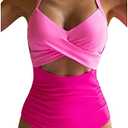 Eomenie Women's One Piece Swimsuits Tummy Control Cutout High Waisted Bathing Suit Wrap Tie Back 1 Piece Swimsuit, Pink,  18W