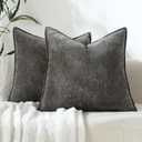 Stellhome Pack of 2, Soft Chenille Soild Throw Pillow Covers Accent Cushion Case Boho Farmhouse Neutral Decorative Pillowcase for Couch Sofa Bedroom Living Room Home Decor 16 x 16 Inch, Dark Grey