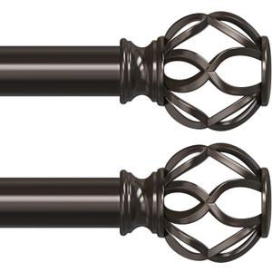 2 Pack Bronze Curtain Rods for Windows 48 to 84 Inch, 1" Adjustable Decorative Window Treatment Rods with Aluminium Twisted Cage Finials, Heavy Duty Metal Farmhouse Drapery Pole, Easy Install