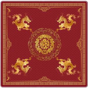 Red and Gold Chinese Dragon Mahjong Mat for Table 31.5x31.5 in, Traditional Red Chinoiserie Mahjong Table Mat Cover Anti Slip Noise Reduction for Mah Jong Card Board Tile Games