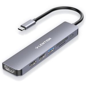LENTION USB C Hub with 100W Charging, 4K HDMI, Dual Card Reader, USB 3.0 & 2.0 Compatible MacBook Pro, New Mac Air/Surface, Chromebook, More, Stable Driver Adapter (CB-CE18, Space Gray)