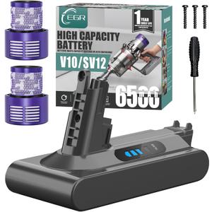EGR High Capacity 6500mAh V10 Battery Replacement Compatible with V10 Animal V10 Absolute V10 Fluffy V10 Motorhead SV12 Cordless Stick Vacuum Cleaner (Not Fit SV10)