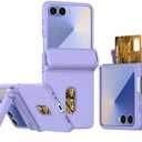 Asuwish Phone Case for Samsung Galaxy Z Flip 7 5G 2025 Cover and Cell Accessories Card Holder Slot Stand Kickstand Silicone Slim Hybrid Dual Layer Protective ZFlip7 Z7 G Flip7 7Z Women Men Purple