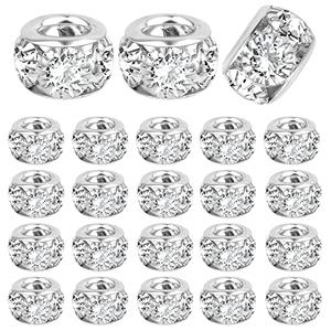 BronaGrand 40 Pieces 8mm Large Hole Rhinestone Beads Crystal Rondelle Spacer Beads Loose Charm Beads for European Bracelet DIY Jewelry Making, Silver