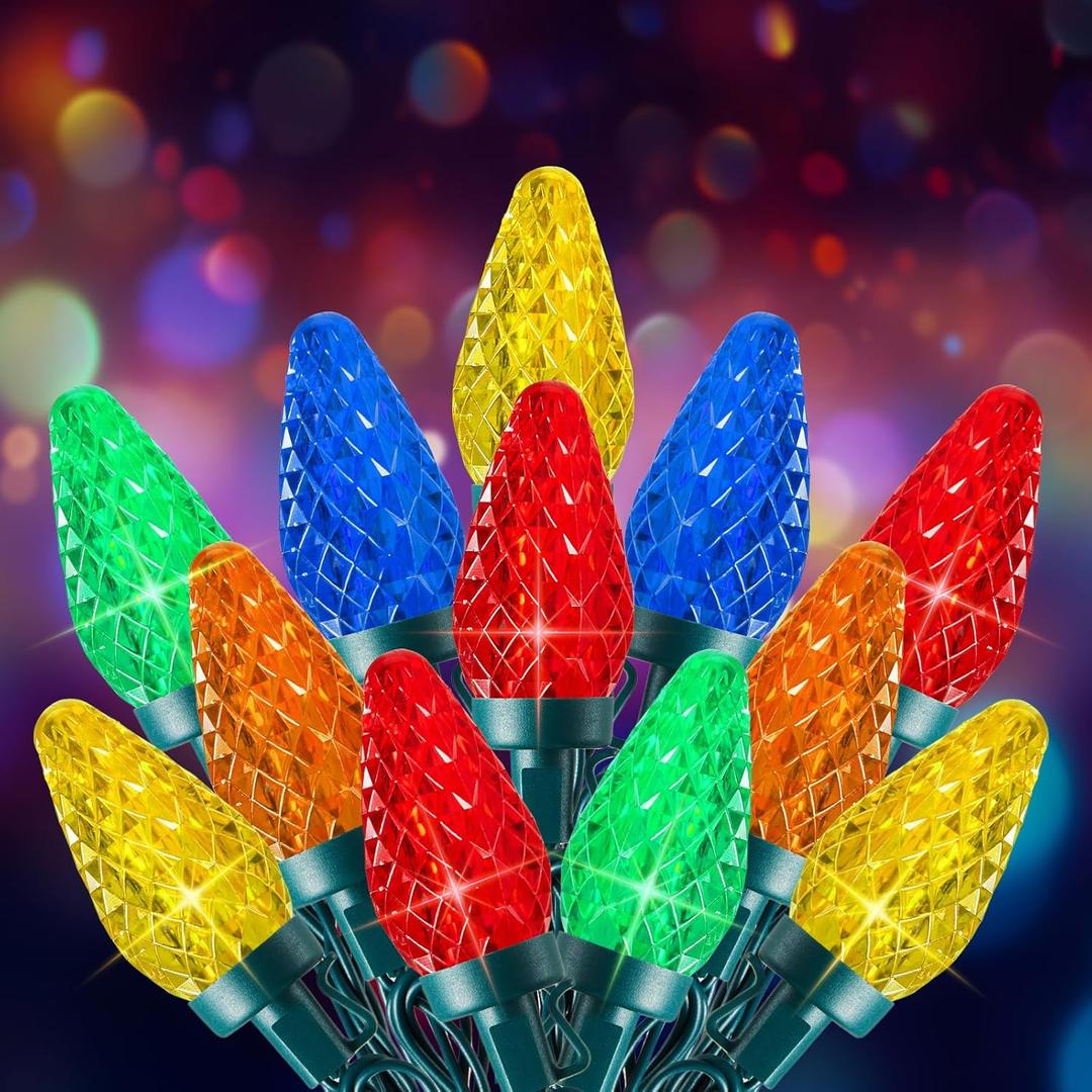 C9 Christmas Lights Outdoor, 100 FT 150 LED Connectable C9 String Lights with 8 Modes and Timer Extendable Xmas Tree Patio Roofline Garden Yard Holiday Party Indoor Outdoor Decoration, Multicolor