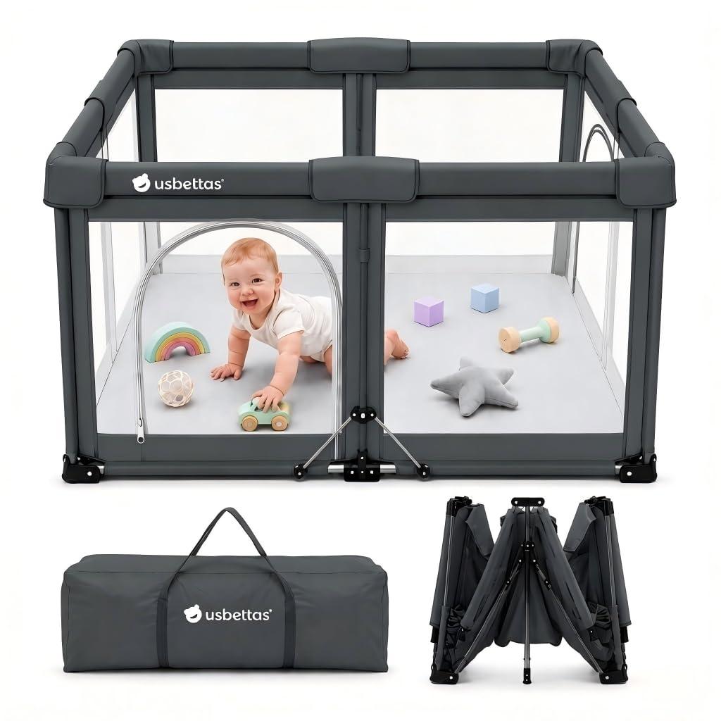 Foldable Baby Playpen, 50"x50", Dark Gray