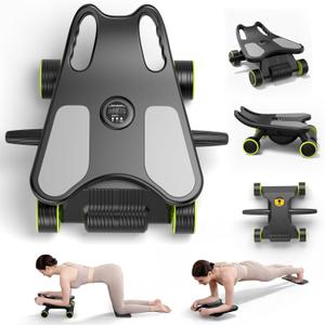 Ab Roller with Elbow Support, Ab Roller Board Core Workout Machine with 4 Wheels, Mini Pilates Reformer Equipment for Home Gym, Abdominal Full-Body Strength Exercise Trainer with Knee Pad, Black