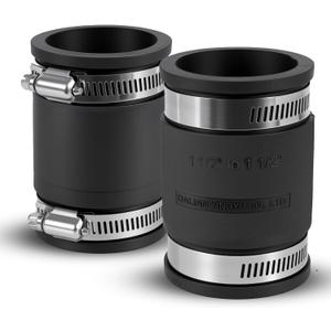 2 Pcs 1-1/2 IN Flexible PVC Pipe Coupling with Stainless Steel Clamps Fit 1-1/2 IN Nominal Pipes, Couplers for Plastic and Copper Pipe Plumbing Connections, Drain Repair, Dust Hose