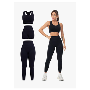 3 Piece Workout Sets for Women Butt Lifting Leggings with High Impact Sports Bra Gym Shorts, Size 2XL