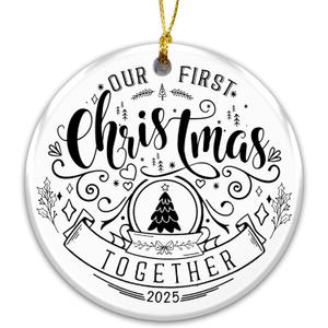 Our First Christmas Together 2025 Ornament  Couples First Christmas Ornament 2025, Newlywed Engagement Wedding Gift, Romantic Ceramic Christmas Tree Decoration, Holiday Keepsake for Couples