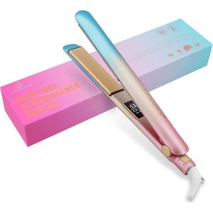 DORISILK Colorful Flat Iron 450 Degrees, Ceramic Hair Straightener and Curler 2 in 1, 30s Fast Heat Straightening Iron for Hair, Dual Voltage Hair Iron 1 Inch Salon Control Temp Gift for Women Girls