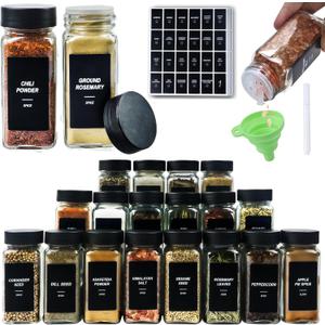 36Pcs Spice Jars Containers with Labels，4oz Black Seasoning Bottles with Shaker Lids for Rack, Cabinet, Drawer,Empty Square Condiment Pots (36, Black)