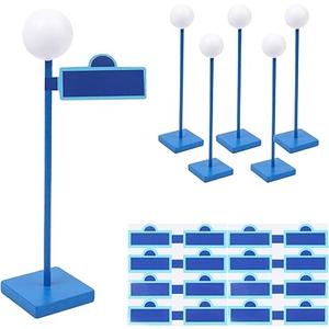 6 Pcs Street Sign Lamp Post Centerpiece Wooden Lamp Post with 24 Street Party Sign Stickers 3D Ball Shape Street Sign Props for Friends Birthday Party Supplies City Road Theme Party Decoration(Blue)