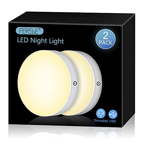 Ferswe Dimmable Touch Lights, 3000K Rechargeable Tap Light with 1000mAh Large Battery, Stick on Lights for Closet, Cabinet, Shelf, Wall and Desk(2 Pack)