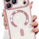 Magnetic for iPhone 17 Pro Max Case Clear, Compatible with MagSafe, Built-in Camera Lens Protector, Soft Slim Phone Case Cover for iPhone 17Pro Max 6.9" - Pink