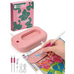 Minyii Diamond Painting Pen,Electric 3 Level Suction, for Setting AB Stones Without Wax, Painting Accessories with Storage, for All Anyone who Loves Diamond Painting - Light Pink