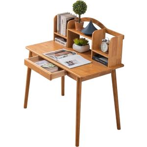 Solid Wood Desk with Drawers, Wooden Computer Desk for Home Office, Gaming Study Desk for Small Spaces, Writing Work Desk for Bedroom,Easy Assembly (Teak Color 40 inch), 47"W 21"D 30"H