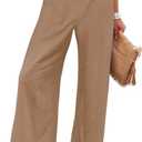 Fooullaide Women High Waist Wide Leg Palazzo Dressy Work Pants with Pocket (Brown, M)