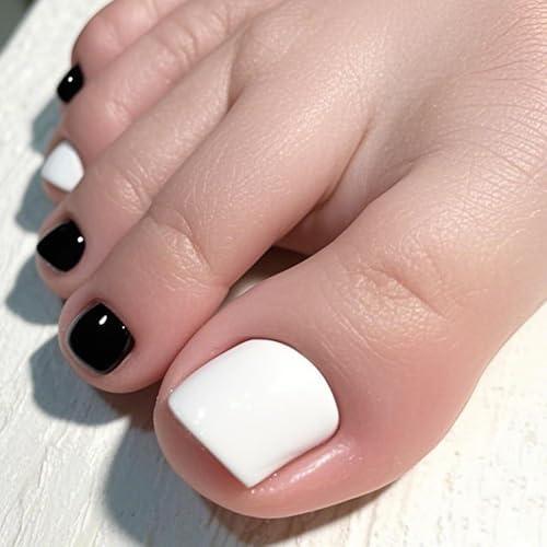 GLAMERMAID Press on Toenails, Spring Summer Black and White Color Flash Gel Glue on Toe Nails, Glossy Round Toe Nail Reusable Fake Nails Acrylic False Nail Manicure Kit for Women, Set of 3 GLAMERMAID Press on Toenails, Spring Summer Black and White Color Flash Gel Glue on Toe Nails, Glossy Round Toe Nail Reusable Fake Nails Acrylic False Nail Manicure Kit for Women, Set of 3