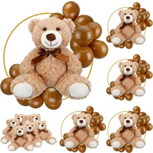 6 Sets Bear Baby Shower Table Centerpieces Bear Stuffed Animals 12 Inch Metal Floral Hoop with Stand Balloon for Wedding Baby Shower Birthday Flowers Table Decorations(Brown)