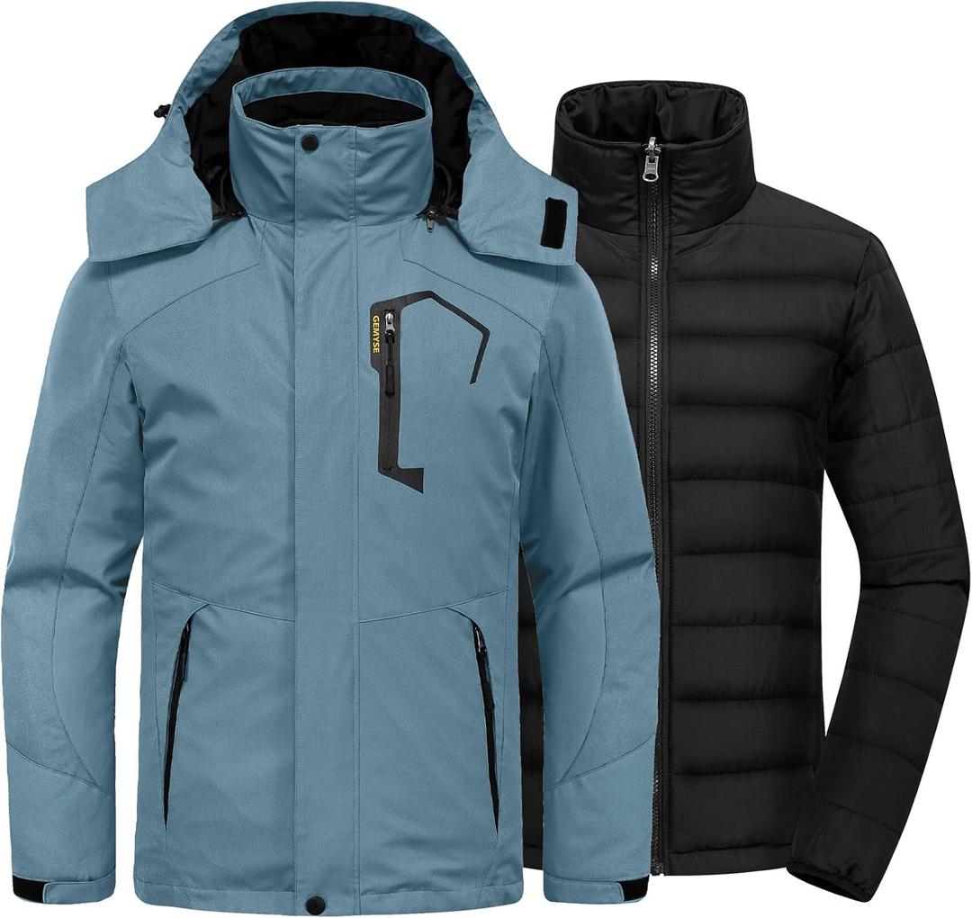 GEMYSE Men's Waterproof 3-in-1 Ski Snow Jacket Puffer Liner Insulated Winter Coat (Haze Blue)