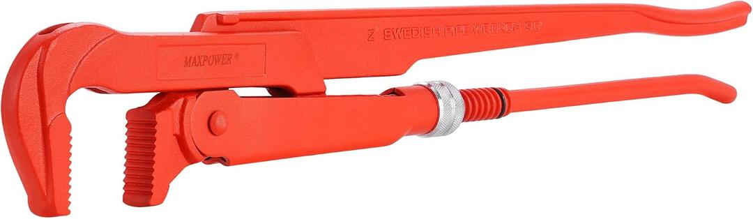 MAXPOWER 22-inch Swedish Pipe Wrench, 3.15-inch Jaw Capacity, 90 Angled Jaws for Tight Spaces, Large Pipe Wrench for Plumbing Fittings and Locknuts