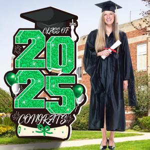 2025 Extra Large Graduation Yard Signs - 47 Inch Class of 2025 Lawn Yard Decor with Metal Stakes, DIY Name Yard Sign for College High School Grad Outdoor Graduation Party Decor(Green)