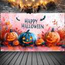 Pink Halloween Decor Happy Halloween Kids Banner, 4x6 ft Night Party Decorations, Spooky Indoor Ghost Banner (Blue Pumpkin)
