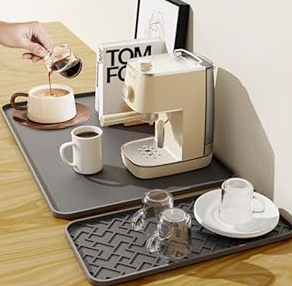 Silicone Coffee Maker Mat- Espresso coffee bar Mat accessories19"*12" - Convex Design, Leak-Proof and Non-Slip, Suitable for Use Under the Coffee Machine to Keep the Countertop CleaBlack