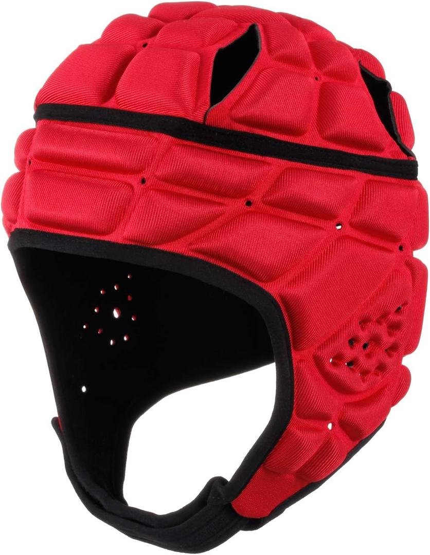 Surlim Rugby Helmet Soft Shell Helmets for Flag Football Scrum Cap Soft Helmet for Kids Youth (Medium, Red)