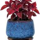 7.5 Inch Ceramic Planter with Saucer,Modern Garden Pots with Drainage Hole Mesh Net, for Indoor Outdoor Use (Speckle Blue)