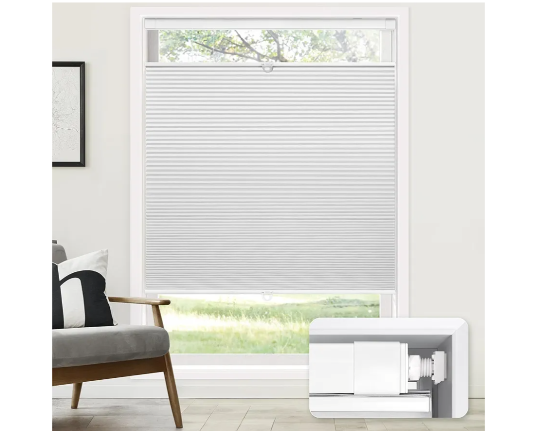 LazBlinds No Tools No Drill Cordless Cellular Shades, Top Down Bottom Up (TDBU) Honeycomb Shades for Home, Blackout Light Blocking Thermal Insulation Blinds for Windows, 39" W x 64" H, White