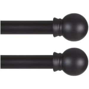 Thestoa Black Curtain Rods 2 pack for Windows 30-62 inch Adjusts Length by Splicing, 5/8" Diameter Matte Black Small Curtain Rods for Bedroom, Living Room, Kitchen, Outdoor, Farmhouse
