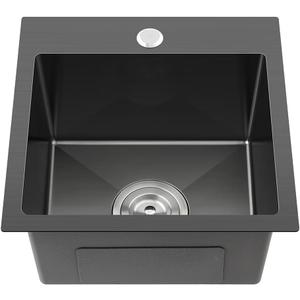 15 x 17 Inch Kitchen Bar Sink Drop In,304 Stainless Steel Handmade Single Bowl Topmount Kitchen Sink, Black
